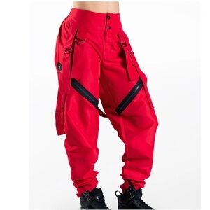 Balera | Pop Star Hip Hop Low Rise Wide Leg Pants Red, Size MC